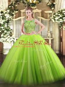 Green Scoop Neckline Beading Quinceanera Gown Sleeveless Lace Up