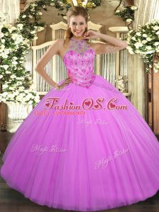 Delicate Floor Length Lace Up Quinceanera Dress Lilac for Military Ball and Sweet 16 and Quinceanera with Beading