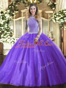 Custom Fit Floor Length Ball Gowns Sleeveless Lavender Sweet 16 Dress Lace Up