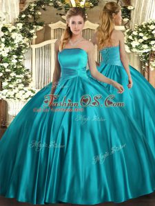 Smart Sleeveless Floor Length Ruching Lace Up Sweet 16 Dress with Teal