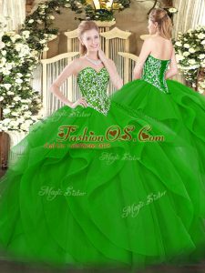 Luxurious Beading and Ruffles Quinceanera Gown Green Lace Up Sleeveless Floor Length