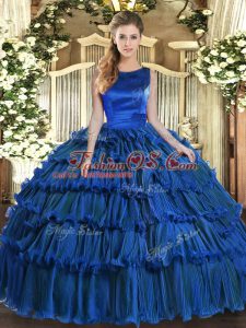 Eye-catching Royal Blue Lace Up Scoop Ruffled Layers Sweet 16 Dresses Organza Sleeveless