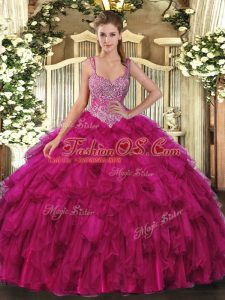 Fantastic Sleeveless Beading and Ruffles Lace Up 15 Quinceanera Dress
