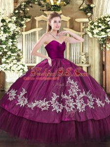 Attractive Fuchsia Sweetheart Zipper Embroidery Vestidos de Quinceanera Sleeveless