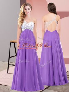 Excellent Eggplant Purple Empire Beading Dress for Prom Lace Up Chiffon Sleeveless Floor Length
