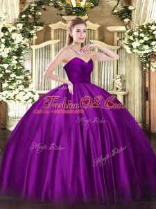 Purple Sleeveless Floor Length Ruching Zipper Vestidos de Quinceanera