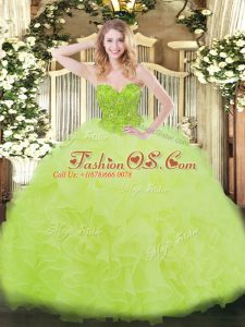 Yellow Green Sleeveless Floor Length Ruffles Lace Up Quinceanera Gown