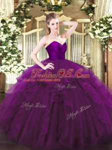 Custom Made Purple Ball Gowns Sweetheart Sleeveless Tulle Floor Length Zipper Ruffles Quinceanera Dresses