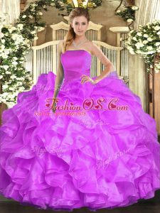 Floor Length Lilac Sweet 16 Quinceanera Dress Strapless Sleeveless Lace Up