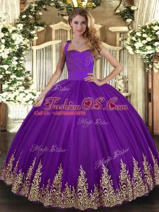Custom Designed Purple Sleeveless Floor Length Appliques Lace Up Quinceanera Gowns