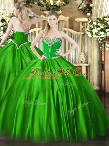 Custom Made Ball Gowns Beading Quinceanera Dress Lace Up Satin Sleeveless Floor Length