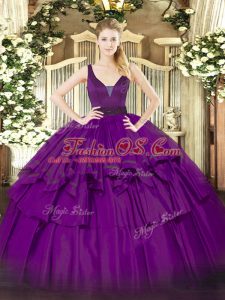 Floor Length Ball Gowns Sleeveless Purple Sweet 16 Dresses Zipper
