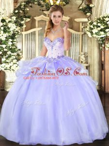 Exceptional Lavender Sleeveless Beading Floor Length 15 Quinceanera Dress