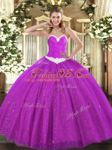 Captivating Fuchsia 15th Birthday Dress Military Ball and Sweet 16 and Quinceanera with Appliques Sweetheart Sleeveless Lace Up