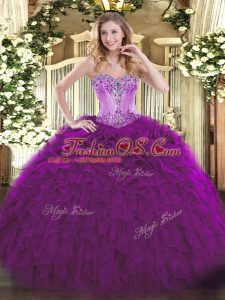 Discount Beading and Ruffles Sweet 16 Dresses Eggplant Purple Lace Up Sleeveless Floor Length