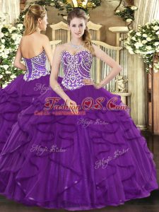 Discount Ball Gowns Quinceanera Gown Purple Sweetheart Tulle Sleeveless Floor Length Lace Up