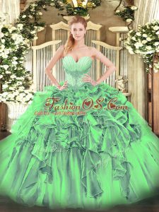 Ball Gowns Sweetheart Sleeveless Organza Floor Length Lace Up Beading and Ruffles 15th Birthday Dress