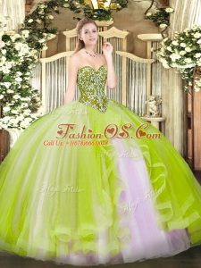 Flirting Floor Length Yellow Green Quinceanera Gown Sweetheart Sleeveless Lace Up