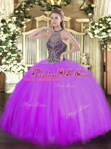 Fashionable Beading Sweet 16 Dress Lilac Lace Up Sleeveless Floor Length