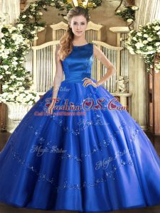 Beauteous Tulle Scoop Sleeveless Lace Up Appliques Quinceanera Dress in Blue