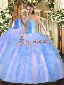 Elegant Aqua Blue Sweetheart Lace Up Beading and Ruffles Quinceanera Dresses Sleeveless