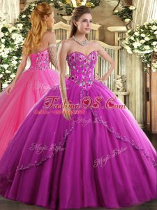 Sleeveless Brush Train Lace Up Appliques and Embroidery Ball Gown Prom Dress