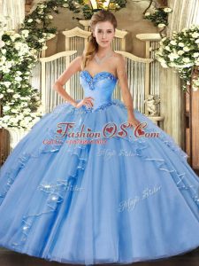 Sweet Blue Sweetheart Neckline Beading and Ruffles Sweet 16 Dresses Sleeveless Lace Up
