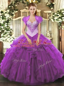 Fabulous Sweetheart Sleeveless Lace Up 15 Quinceanera Dress Eggplant Purple Tulle