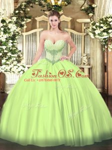 Delicate Yellow Green Sweetheart Neckline Beading Quinceanera Dress Sleeveless Lace Up