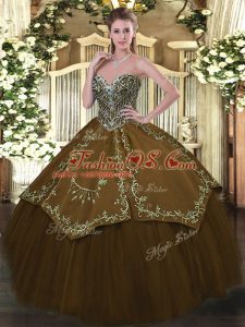 Fashion Brown Sleeveless Taffeta and Tulle Lace Up Quinceanera Dress for Military Ball and Sweet 16 and Quinceanera