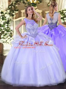 Organza Scoop Sleeveless Zipper Beading 15th Birthday Dress in Lavender
