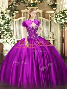 Best Floor Length Fuchsia Sweet 16 Dress Sweetheart Sleeveless Lace Up