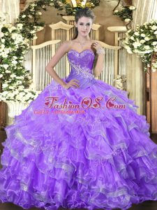 Dramatic Beading and Ruffled Layers Sweet 16 Dresses Lavender Lace Up Sleeveless Floor Length