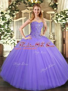 Sleeveless Floor Length Beading Lace Up Sweet 16 Dresses with Lavender