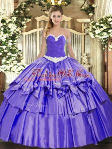 Lavender Sleeveless Organza and Taffeta Lace Up Vestidos de Quinceanera for Military Ball and Sweet 16 and Quinceanera