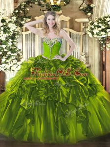 Beautiful Floor Length Ball Gowns Sleeveless Olive Green Quince Ball Gowns Lace Up