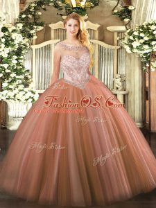Dramatic Rust Red Sleeveless Tulle Zipper Vestidos de Quinceanera for Sweet 16 and Quinceanera