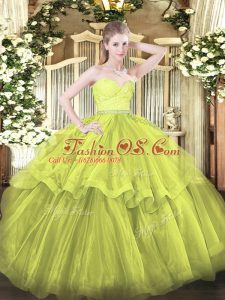 Admirable Ball Gowns Sleeveless Olive Green Ball Gown Prom Dress Brush Train Zipper