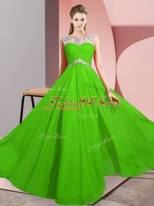 Scoop Sleeveless Clasp Handle Juniors Party Dress Green Chiffon