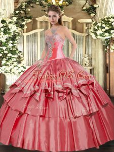 Sweetheart Sleeveless Lace Up 15 Quinceanera Dress Coral Red Organza and Taffeta