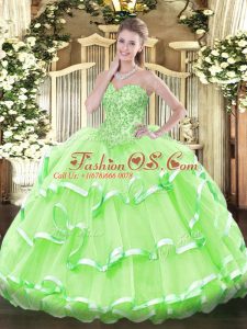 Best Selling Ball Gowns Organza Sweetheart Sleeveless Appliques and Ruffled Layers Floor Length Lace Up Sweet 16 Quinceanera Dress