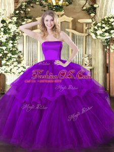 Dramatic Ruffled Layers Sweet 16 Dress Purple Zipper Sleeveless Brush Train