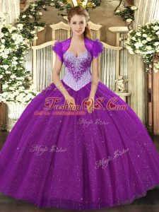 Eggplant Purple Sleeveless Beading and Sequins Floor Length Quinceanera Dresses
