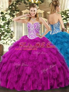 Fashion Sweetheart Sleeveless Lace Up Quince Ball Gowns Fuchsia Tulle