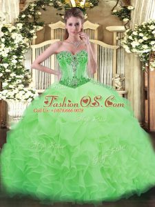 Organza Lace Up Quinceanera Gown Sleeveless Floor Length Beading and Ruffles and Pick Ups