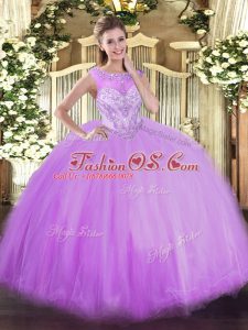 Vintage Lavender Zipper Scoop Beading Ball Gown Prom Dress Tulle Sleeveless