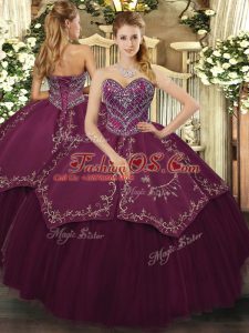 Free and Easy Beading and Pattern Vestidos de Quinceanera Burgundy Lace Up Sleeveless Floor Length