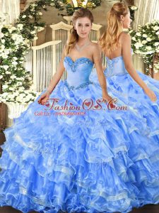 Organza Sweetheart Sleeveless Lace Up Beading and Ruffled Layers Sweet 16 Dresses in Baby Blue