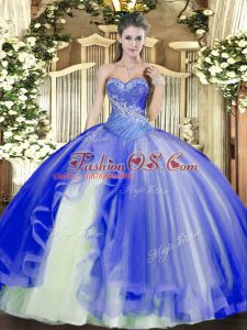 Edgy Sweetheart Sleeveless Tulle Vestidos de Quinceanera Beading and Ruffles Lace Up