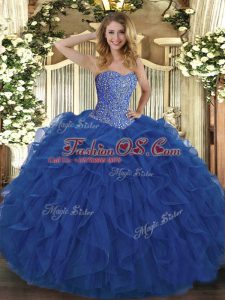 Nice Tulle Sleeveless Floor Length Sweet 16 Quinceanera Dress and Beading and Ruffles